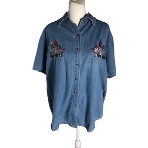 Vintage Quizz Jeans Patriotic short sleeve denim shirt Sz Medium